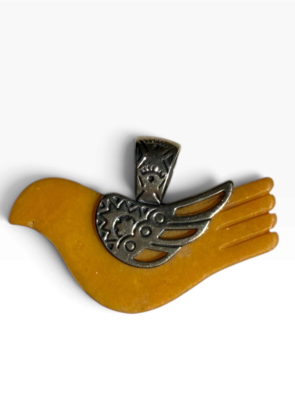 Carolyn Pollack Vintage 90’s Sterling Silver Yellow Jasper Bird Pendant